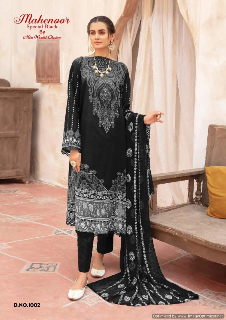 Miss World Mahenoor Black and White Cotton Wholesale Pakistani Suit Catalog — Wholesale Salwar Suits, Miss World wholesale from Surat — view 4